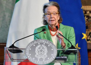 Giulia Maria Crespi, presidente onorario FAI, durante la conferenza stampa di presentazione della 25/a edizione delle Giornate Fai di Primavera a palazzo Chigi, Roma, 14 marzo 2017.  ANSA / ETTORE FERRARI